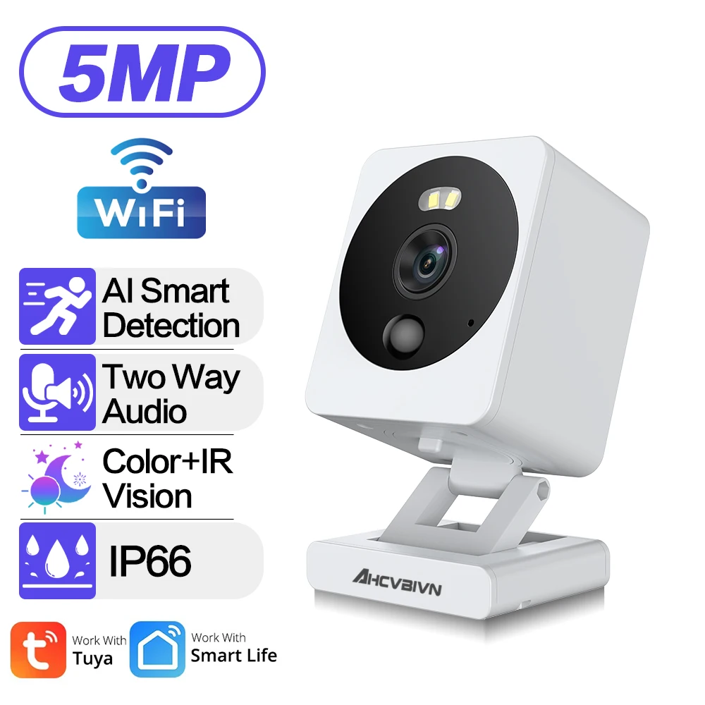 

5MP Indoor Wifi Tuya Camera Baby Monitor Smart Life Home Security Wireless Outdoor Mini Camera IP CCTV Two Way Audio AI Detect