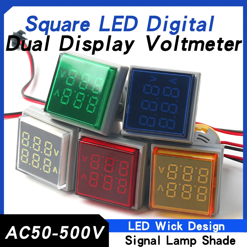 

Square LED Digital Voltmeter Ammeter AD16-22VAMS Dual Display Signal Light AC50-500V 2-100A Ampere Meter Indicator