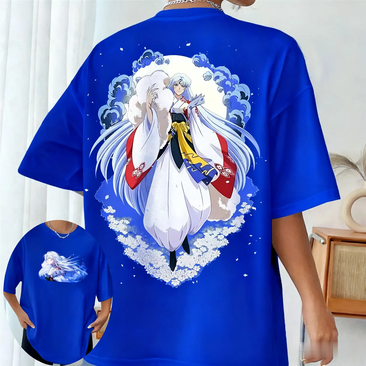 Inuyasha Kikyo Casual Rundhals Damen Eltern-Kind-Trend Kurzarm T-Shirt Frühling Sommer Übergroßes bequemes Sport-Top