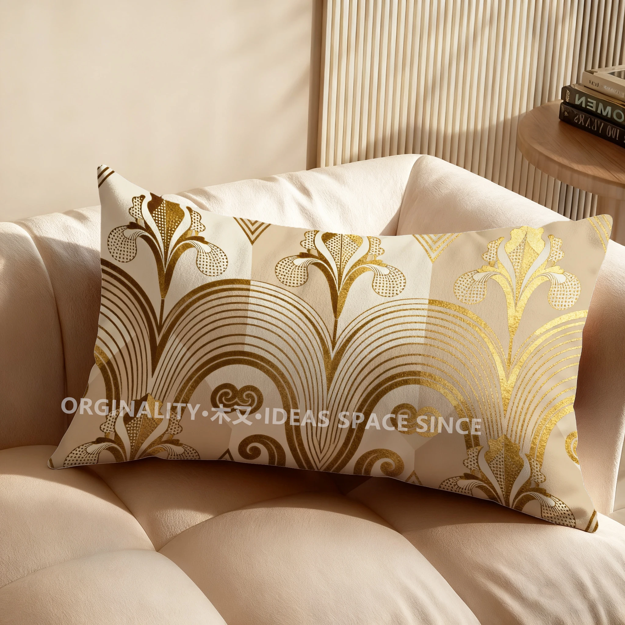 Golden Floral Patterned Pillowcase Suitable For Sofa Bedroom Car Pillow Cover Cushion Rectangular Back Cushion