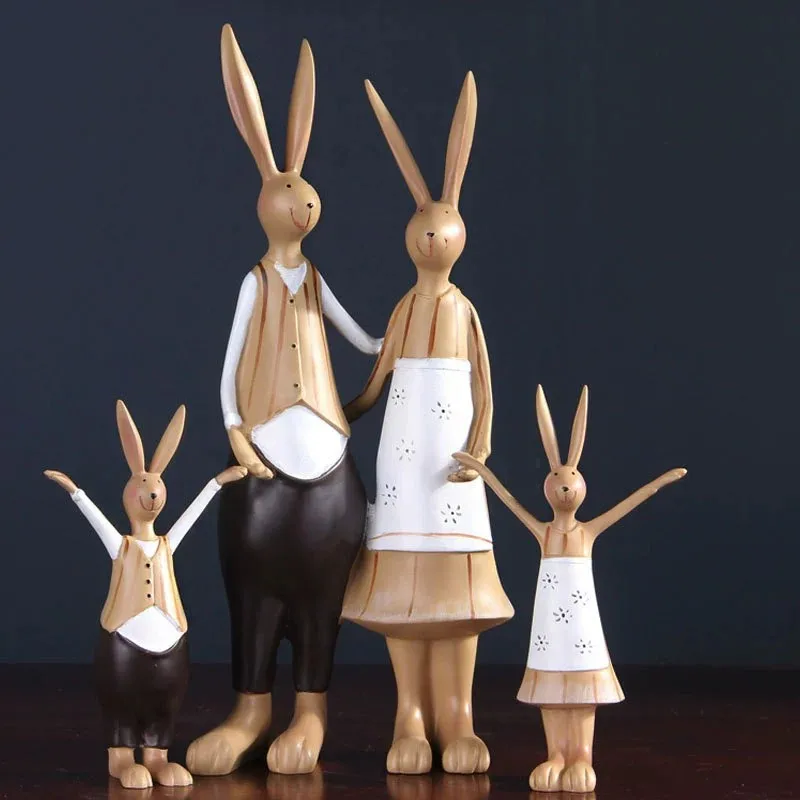 Retro style rabbit family garden Easter Bunny Family Figurine Landscaping Prop Collectible Versatile for Window Sill Bonsai Deco