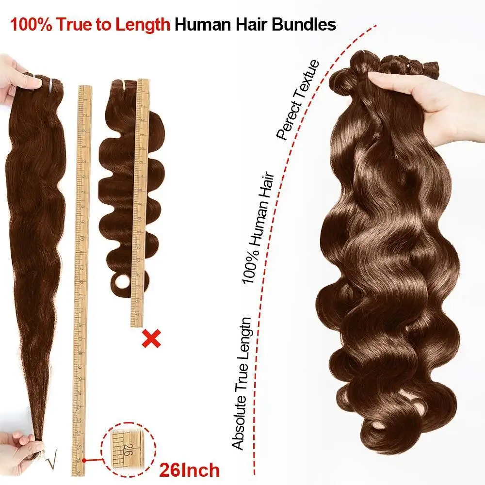 الشوكولاته الملونة 1/3/4 جسم الإنسان موجة البرازيلي فيجين الشعر العسل البني حزم نسج ملحقات 100% غير المجهزة