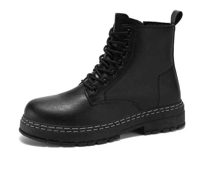 Britischer Stil Schwarze Hohe Arbeitsstiefel, Plattform-Höhenverstellbare Knöchelstiefel für Outdoor & Pendeln – Detail 1