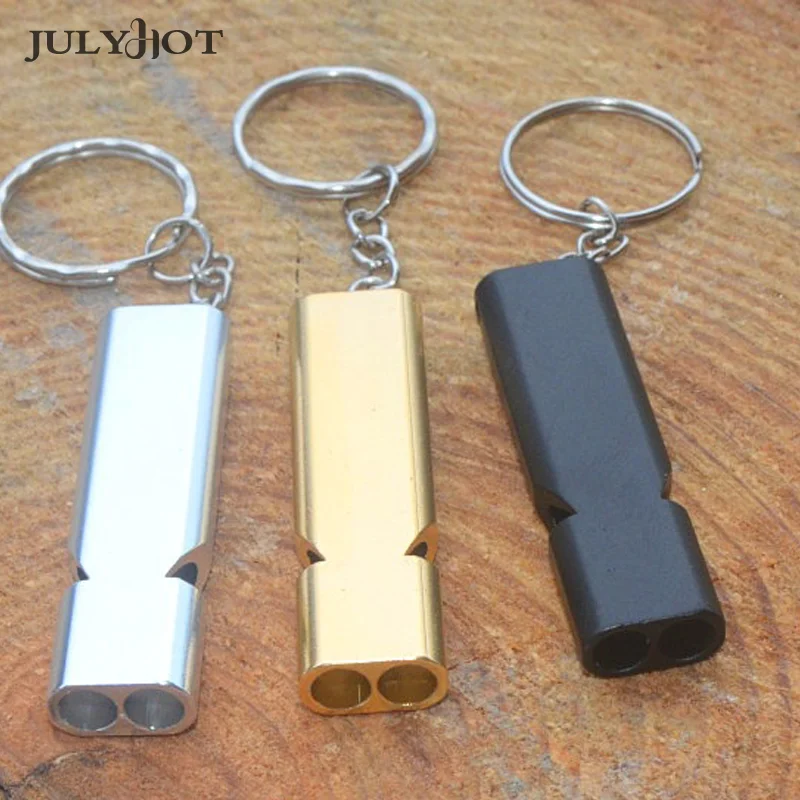 

1PCSPortable Aluminum Safety Whistle Outdoor Hiking Camping Survival Emergency Key Chain Multi-tool Double Tube Survival Whistle