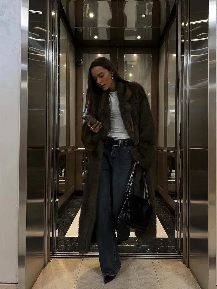 Faux Fur Jackets Women Solid Elegant Long Coat Cardigan Warm Thick Outerwear Jacket Furry Streetwear Coats Autumn Winter