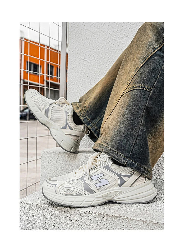 LOEIKAN Herren-Sneaker mit Patchwork-Mesh, lässige Turnschuhe mit klobiger, dicker Sohle, zum Schnüren, Dad-Schuhe, vielseitiges Schuhwerk für den täglichen Pendelverkehr – Detail 13