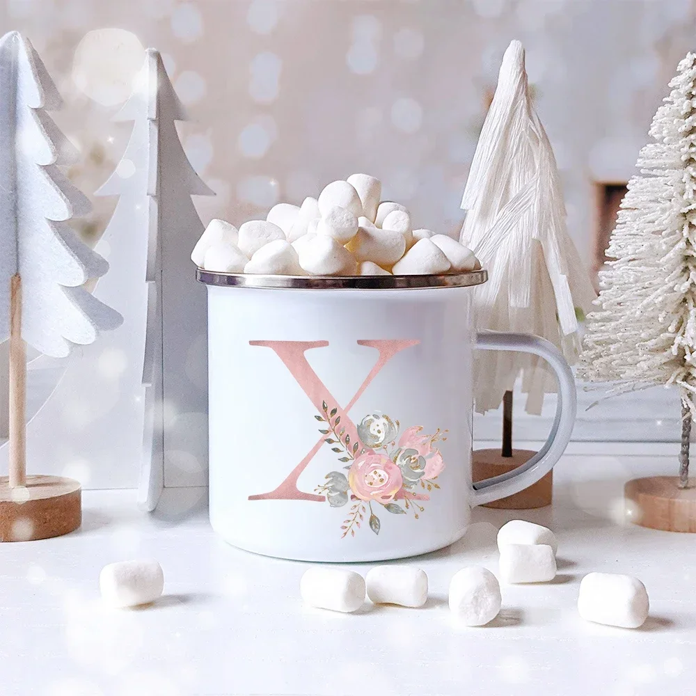 

Bridal Party Cup Coffee Travel Mug Pink Letter Flowers Enamel Coffee Mugs Beer Unusual Tea Cup Drinkware Cups