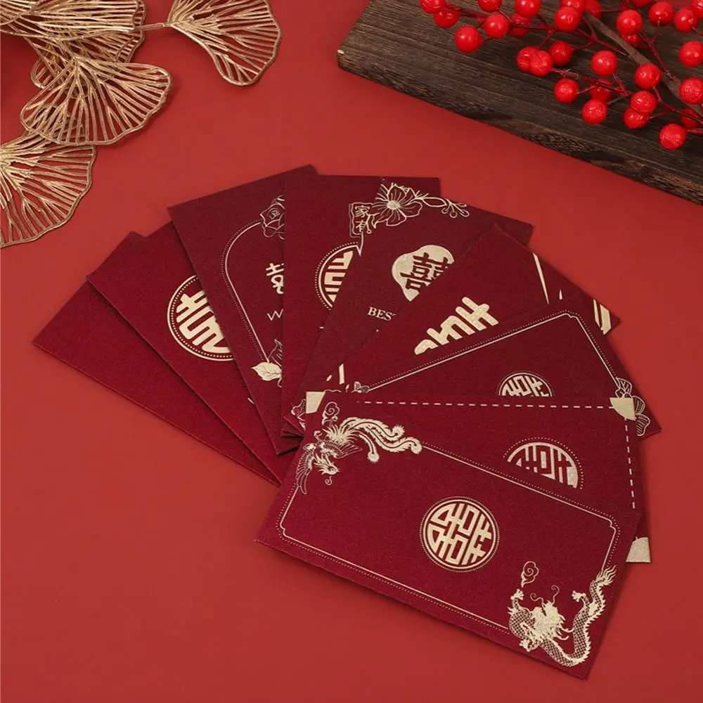 6pcs Cute Chinese Style New Year Red Envelopes Blessing Traditional Lucky Money Packets Hongbao Gifts Packing Bags Bonus