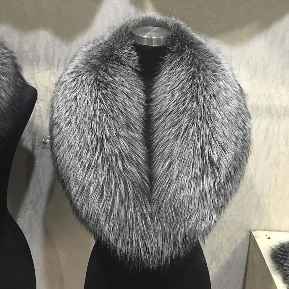 

2025 Winter women 100% Silver Fox Fur Collar Full LeatherReal Plush Coat Leather Jacket Scarf Shawl Fur Collar
