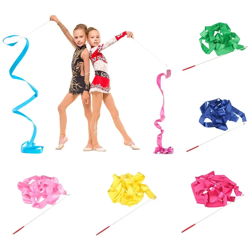 Colorful 4M Rhythmic Gymnastics Ribbon Ballet Streamer Twirling Tape Training Figure Skating Gym