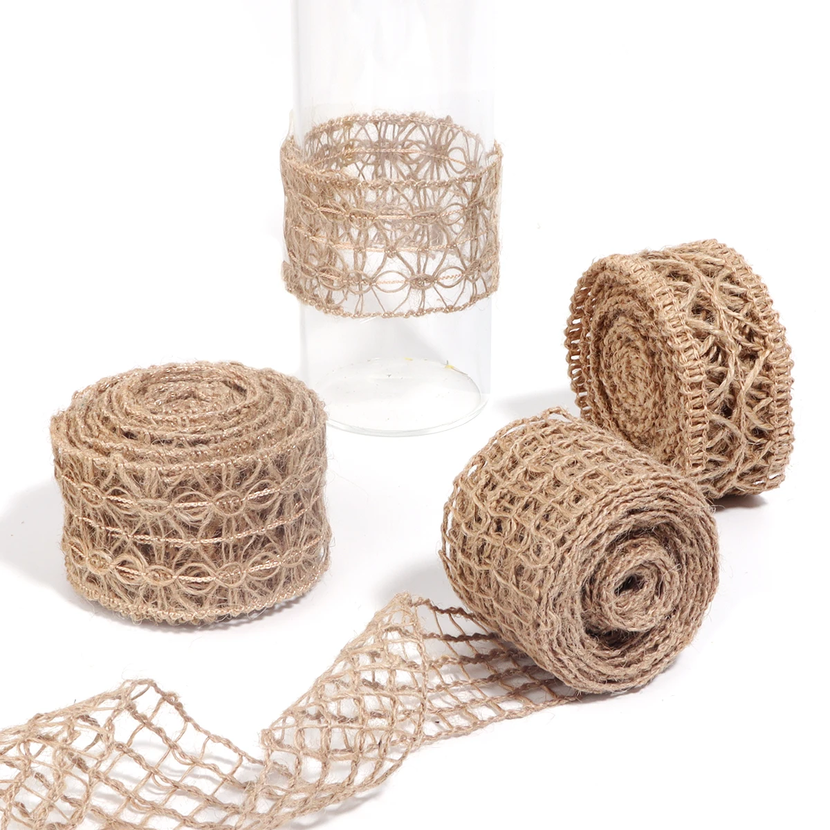 

1/5M/Lot Natural Jute Mesh Burlap Lace Trim Ribbons Vintage Rustic Ribbon for Handmade Crafts Wedding Bouquet Gift Packaging Bow