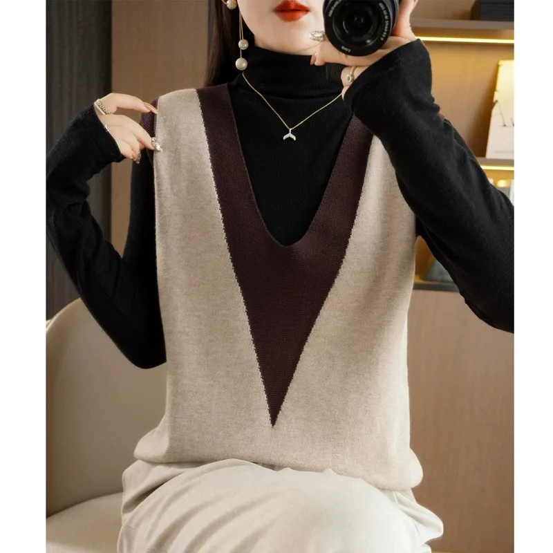 

Faionable Color Blo Camere Vest Svel V-Ne 00, шерстяной женский осенний новый вязаный свитер, универсальный другой мат...