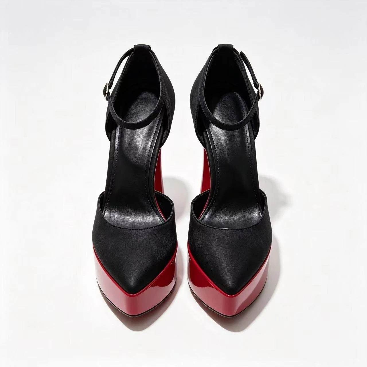 Women Satin Pointed Toe Platform Pumps Ankle Strap Flared High Heels OutSole Evening Wedding Party Formal Fashion Dress Footwear