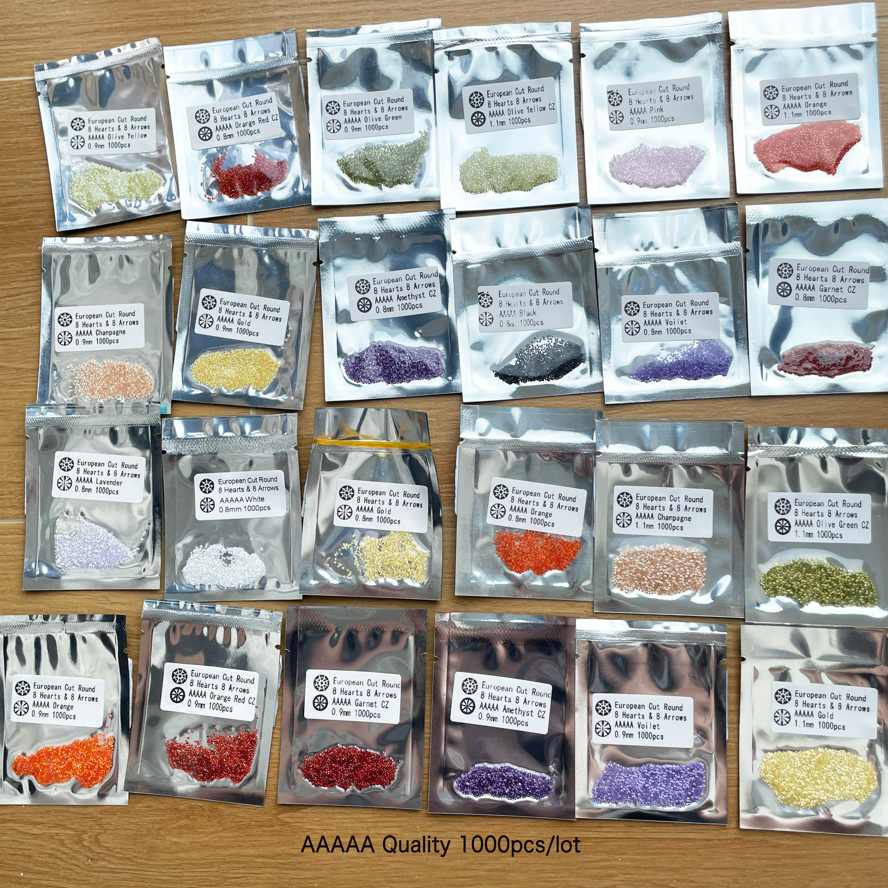 AAAAA Mehrfarbiger Granat Rosa Gold CZ 0,8 ~ 3,0 mm 1000 Stück/Beutel Brillant Rundschliff Zirkonia Edelsteine Steine für Schmuck DIY Herstellung