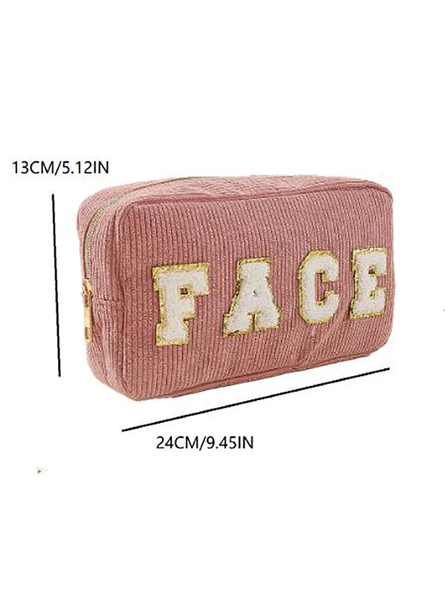 1PC Towel Embroidered Letter Corduroys Wash And Makeup Bag