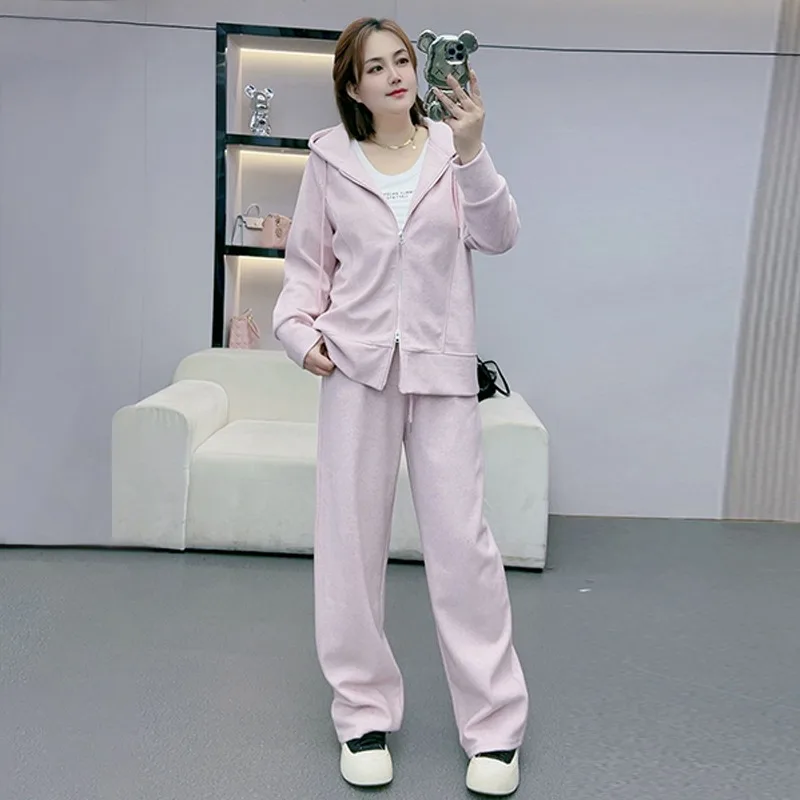 

Новинка весны и осени 202, повседневный спортивный костюм с капюшоном, женский утягивающий брюки-клеш с высокой талией, костюм из двух предметов