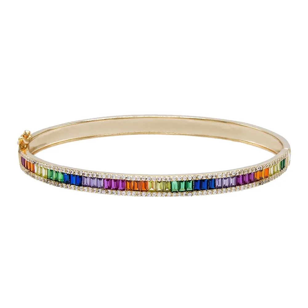 2026 New Design Gold Color Rainbow Cz Bangle Ring Set For Women Colorful Cubic Zirconia Trendy European Lady Jewelry Set