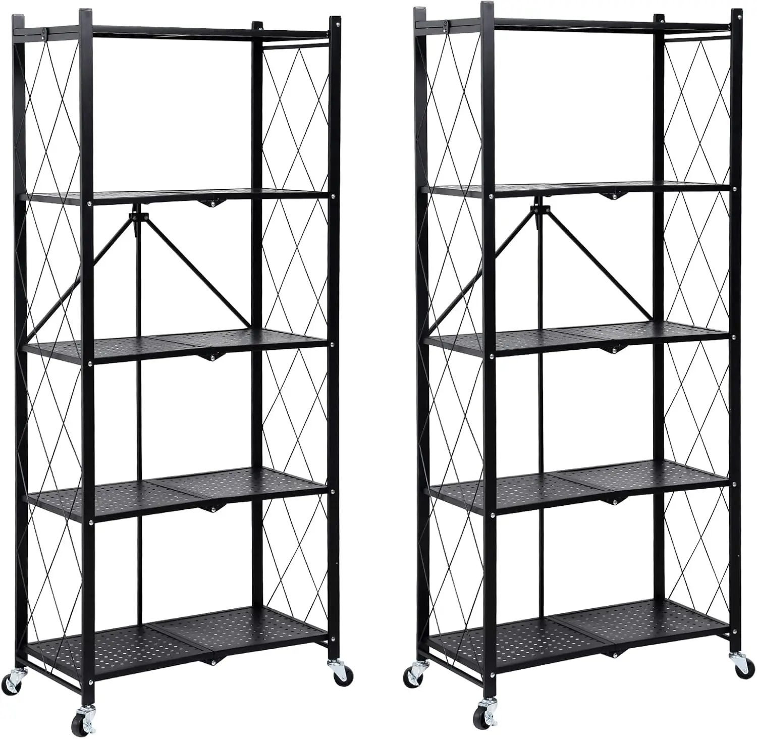 

5-Tier Heavy Duty Foldable Metal Rack Storage Shelving Unit with Wheels Moving Easily Organizer Shelves