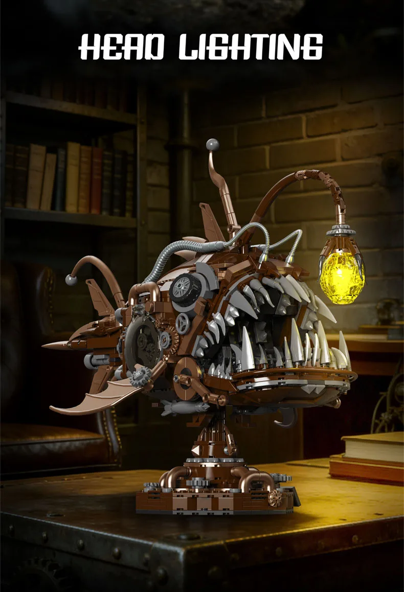 Idea Tiefsee-Kampfroboter Baustein Mechanischer Laternenfisch Roboter Mech Modell Bausteine Konstruktionsspielzeug Sammlerstück mit Licht – Detail 4