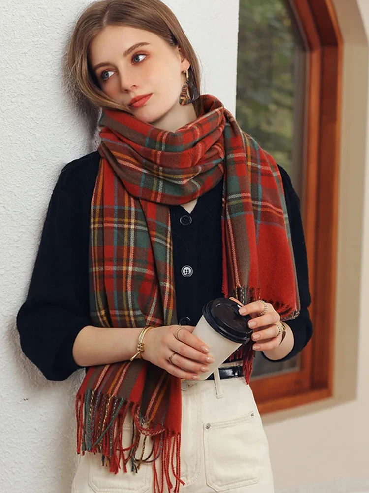 British Cashmere Plaid Scarf Women Vintage Preppy Style Shawl Scarves Autumn Winter Tassel Foulard Bufanda Christmas Scarf Gift
