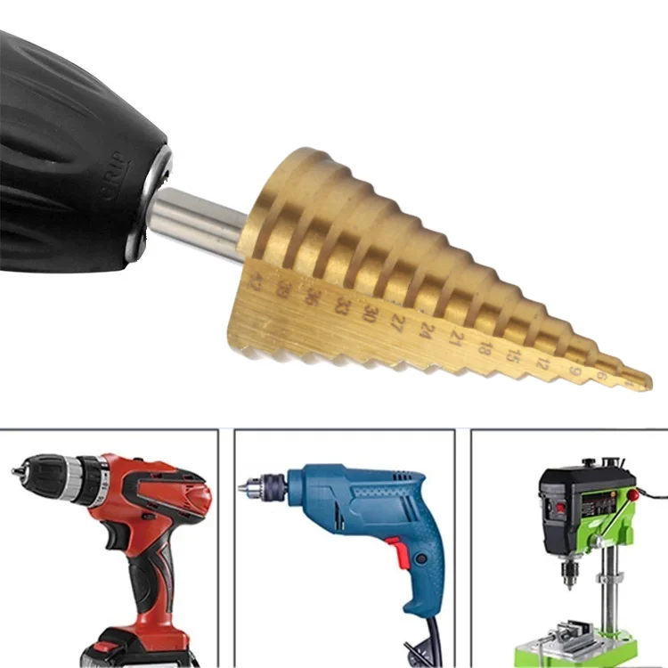 Imagem -06 - Hss Titanium Revestido Passo Broca Broca Elétrica Toolsmetal Alta Velocidade de Aço Cortador de Furo de Madeira Passo Cone Broca Peças 432 442 mm