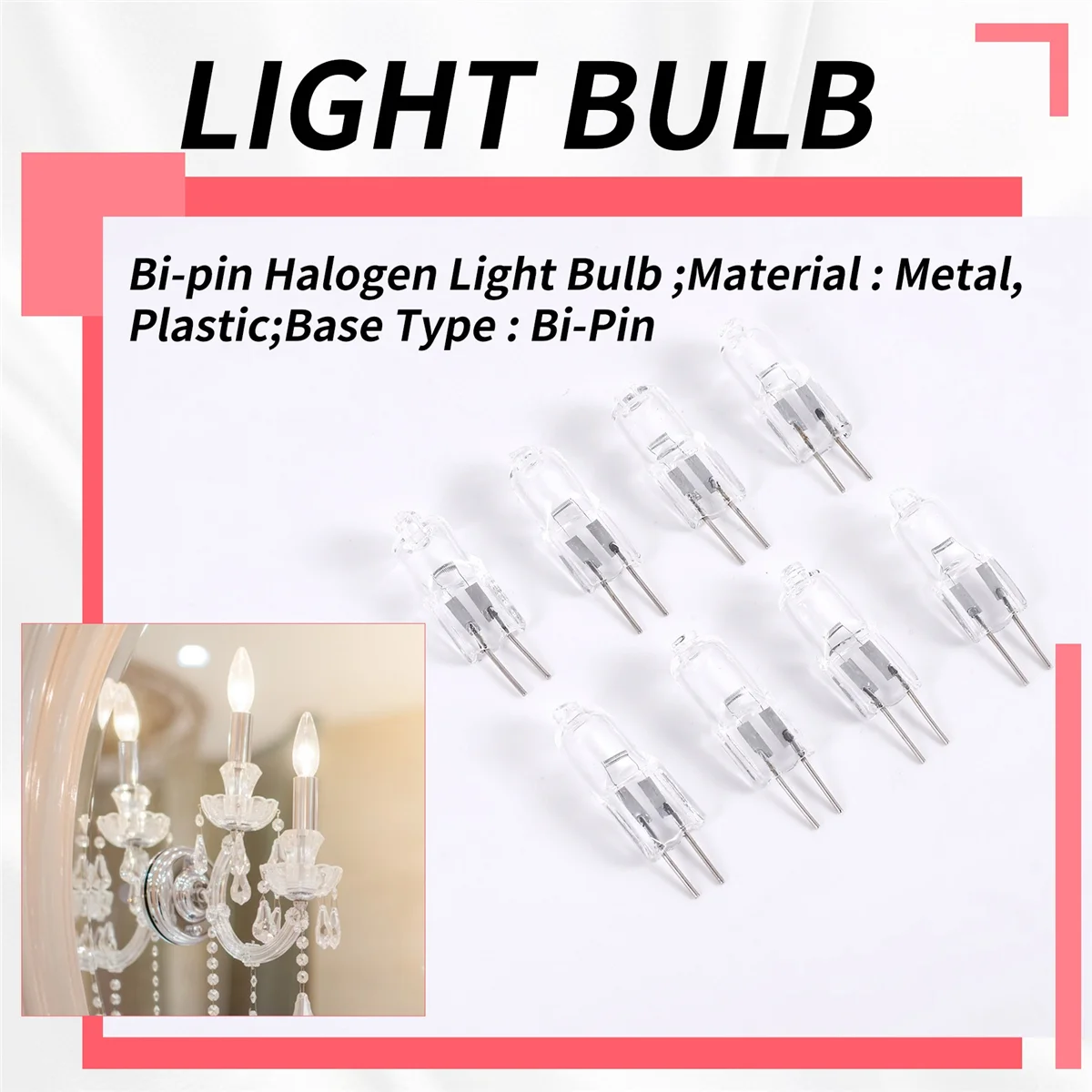 12V 20W Halogen Bulb Warm White Light Lamp Bi-Pin Base 8 Pcs