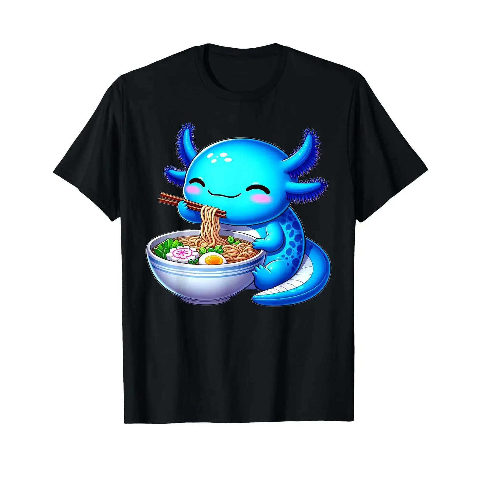 Anime Kawaii Axolotl Food Ramen Nudeln Kinder T-Shirt Mädchen Jungen Shirt schwarz Vintage gewaschen Vielseitig weich Unisex