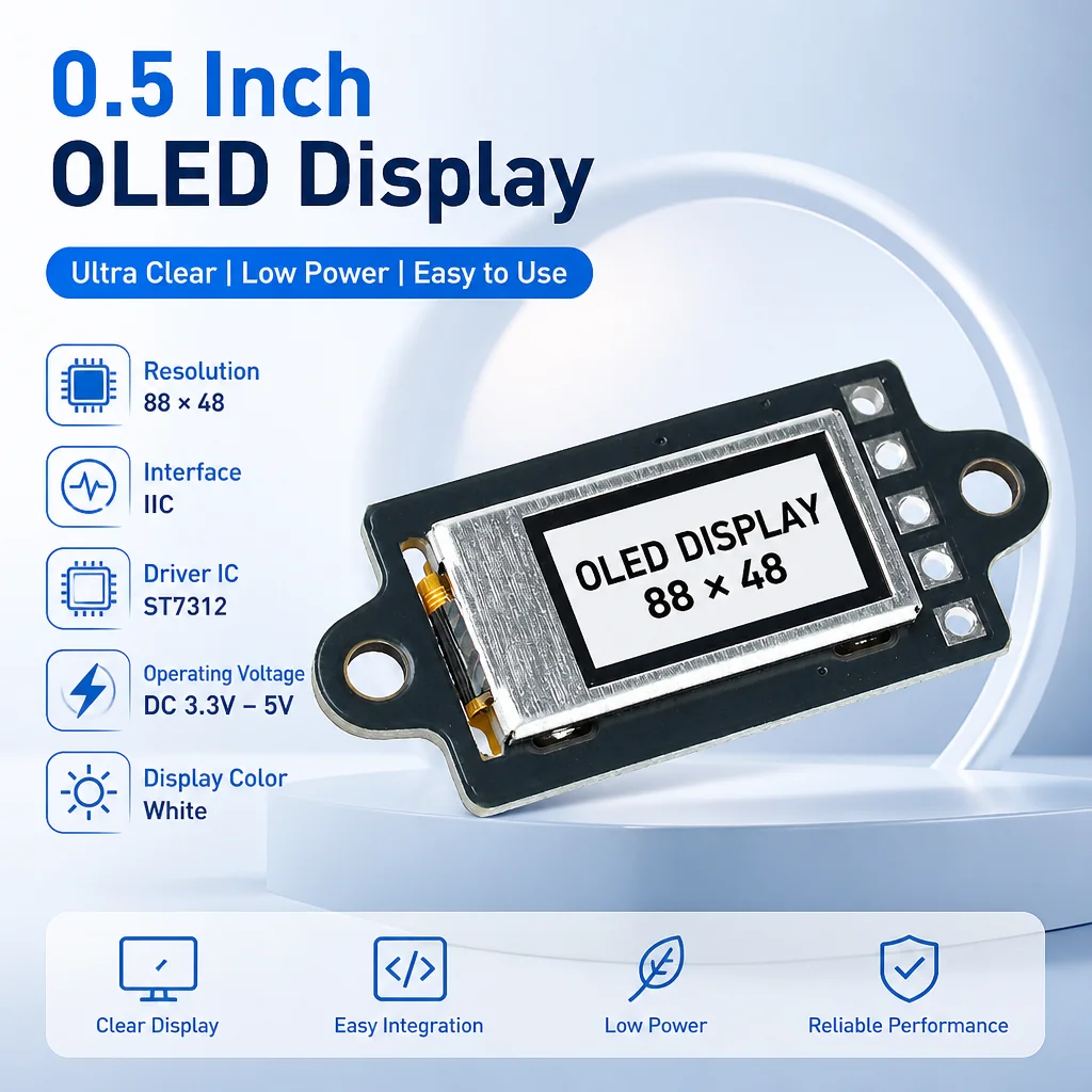 Mini 0.5 Inch Oled Screen 88*48 Pixel ST7312 Driver IIC Interface DC 3.3‑5V White Display Module For Wearable And Industrial