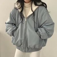 Autumn Winter Thicken Jackets Women Casual Loose Zipper Warm Fleece Hooded Parkas Female