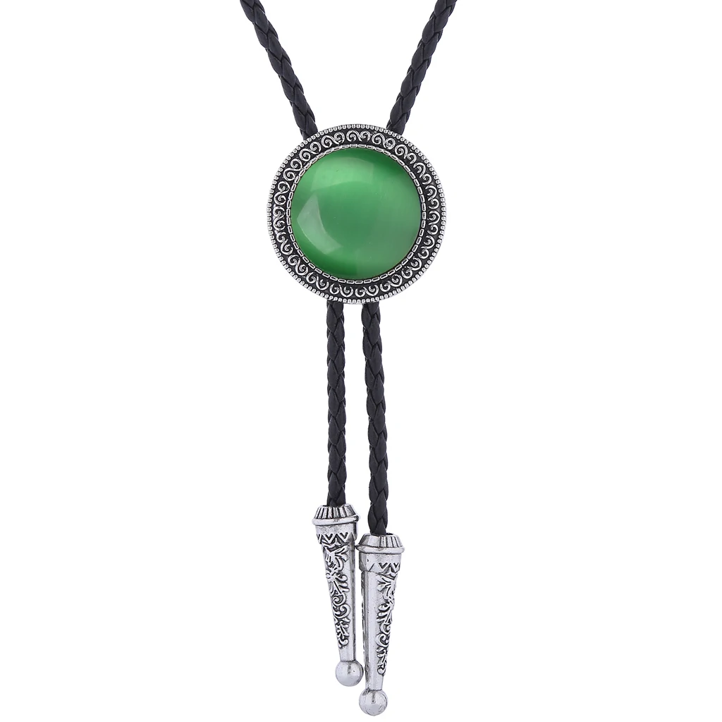 Round green opal Bolo Tie