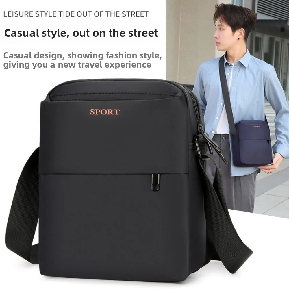 

Solid Color Men Crossbody Bag Large Capacity Lightweight Business Shoulder Bag Multi-function Multi-pockets Small Square Bag