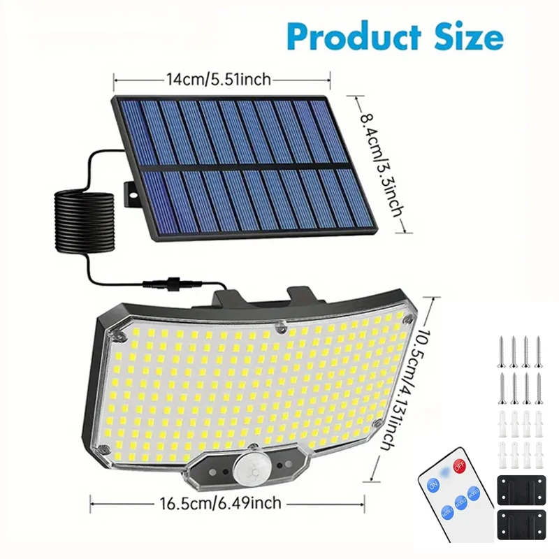 2 Stück 234LED Solar-Wandleuchte IP65 Wasserdicht Bewegungssensor Flutlicht Außen Split Sicherheitsbeleuchtung Lampe für Terrasse, Hof, Garage – Detail 1