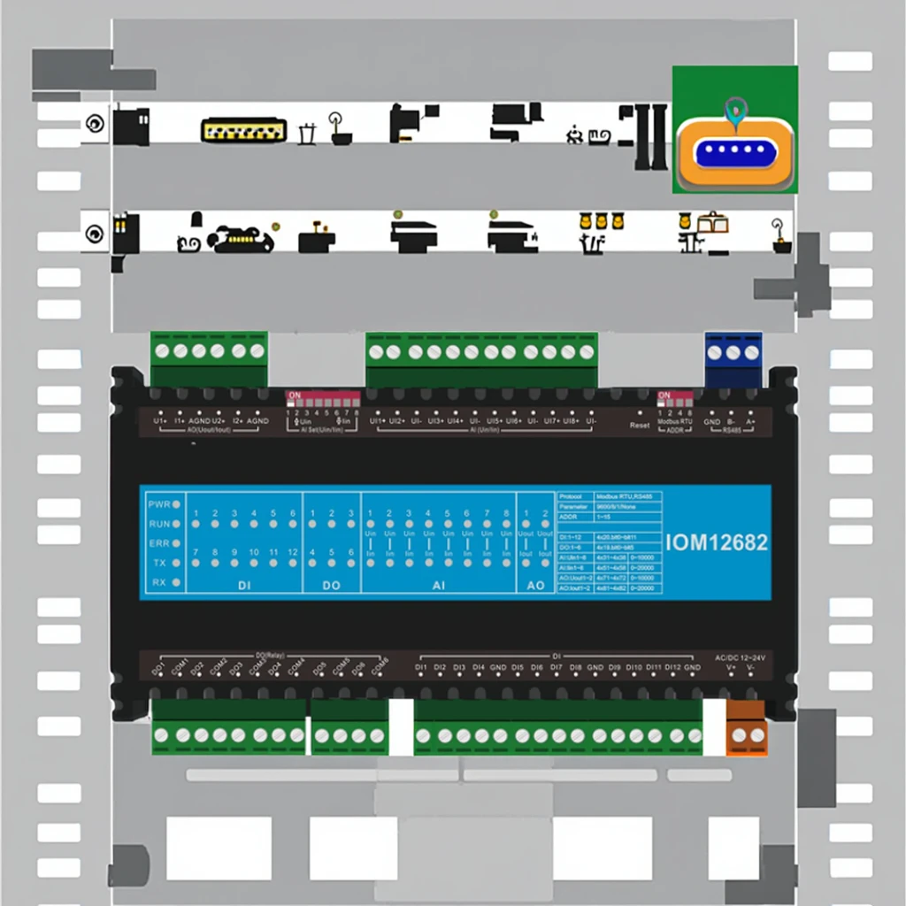 وحدة توسيع IOM12862 التناظرية I/O تدعم Modbus RTU 12DI 6DO 8AI 2AO لتطبيقات إنترنت الأشياء