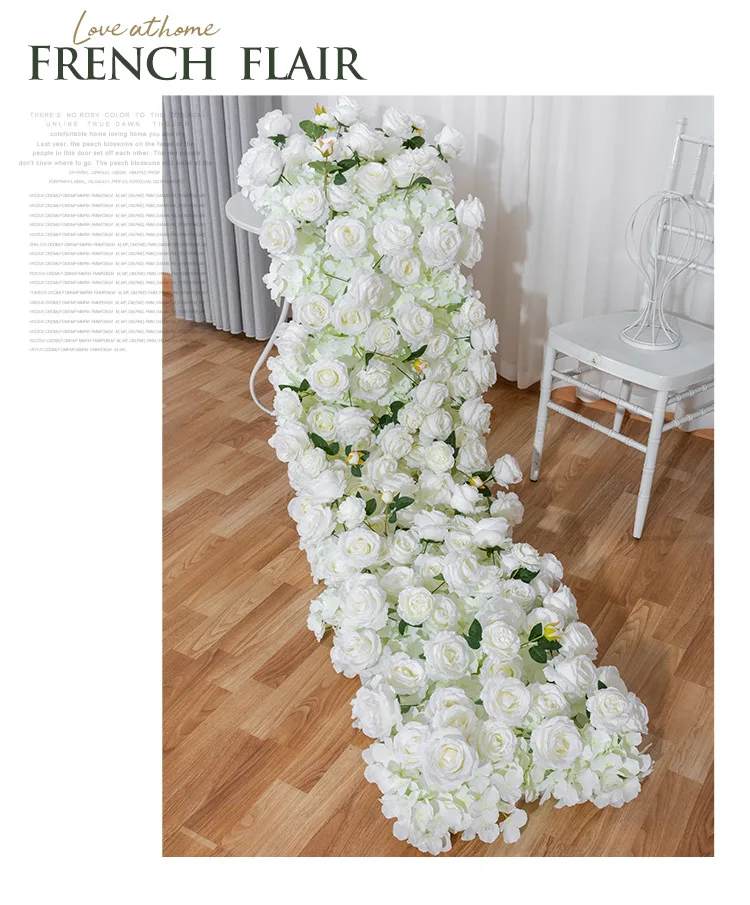 200x50CM Grüne Künstliche Rosenblumenreihe Hochzeitstischläufer Blumenwand-Hintergrund Schaufensterdekoration Outdoor-Event-Dekoration – Detail 3