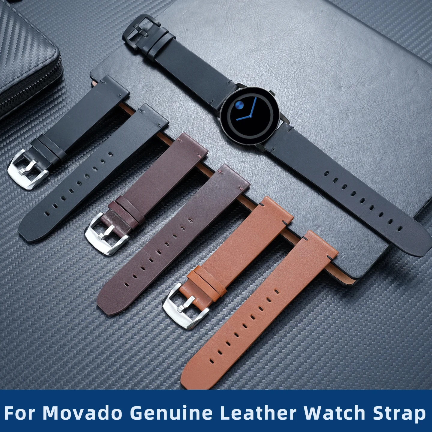 Correa de reloj de cuero de vaca para Movado BOLD Series 3600047 3600048 3600307, correa de reloj de cuero genuino de 22mm, pulsera suave para hombre