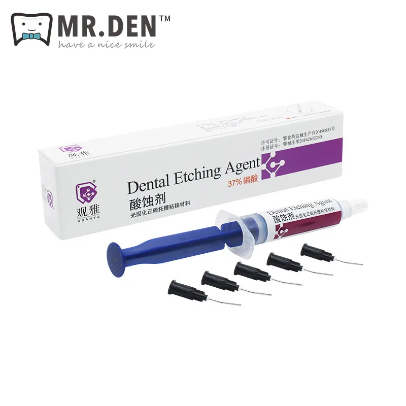 MR DEN 5ml Syringe Dental Acid Etching Gel Etchant Agent 37% Phosphoric for Orthodontic Adhesive Light Cure Bond Teeth Glue