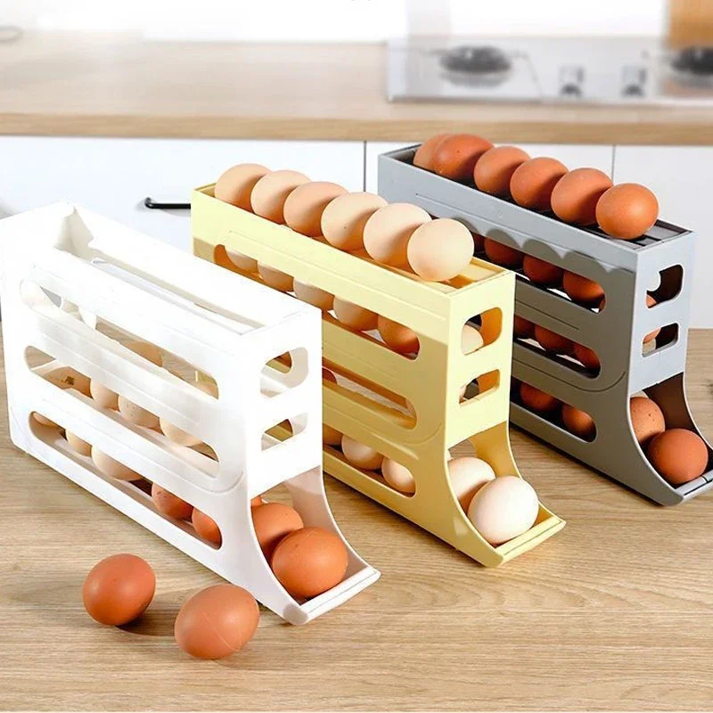 Slide Style Egg Storage Box Kitchen Four Layer Automatic Drawer Style Egg Rack Refrigerator Side Door Egg Storage Rack