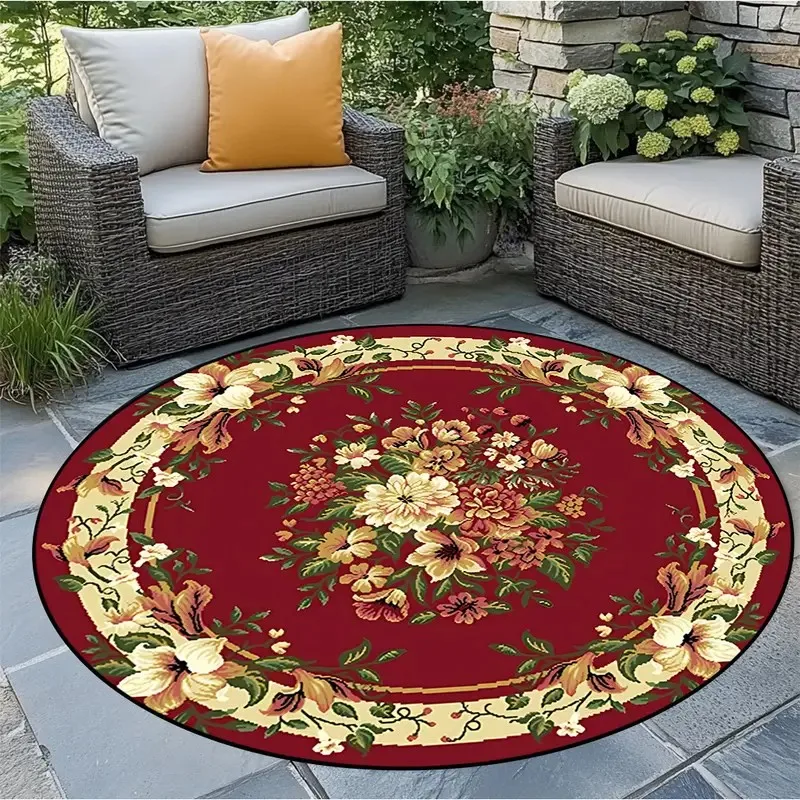 Alfombra de lujo con diseño de flores, alfombra grande redonda lavable antideslizante para dormitorio, habitación, oficina, granja, decoración elegante para el hogar, alfombra para exteriores