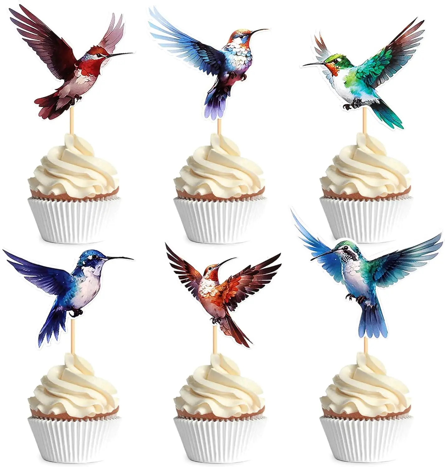 12pcs Hummingbird Cake Cupcake Toppers Bird Cupcake Topper Cake Decoration for Spring Wedding Birthday Celebrating Party Events