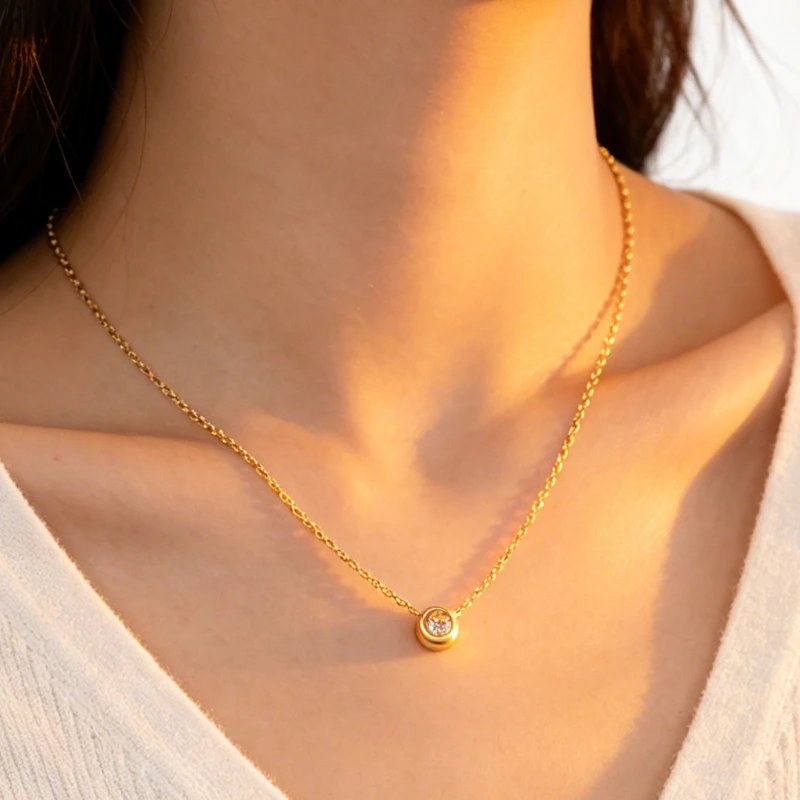 Dainty Solitaire CZ Necklace Gold Plated Ideal Birthday Gift Non Tarnish Women's Daily Statement Jewelry