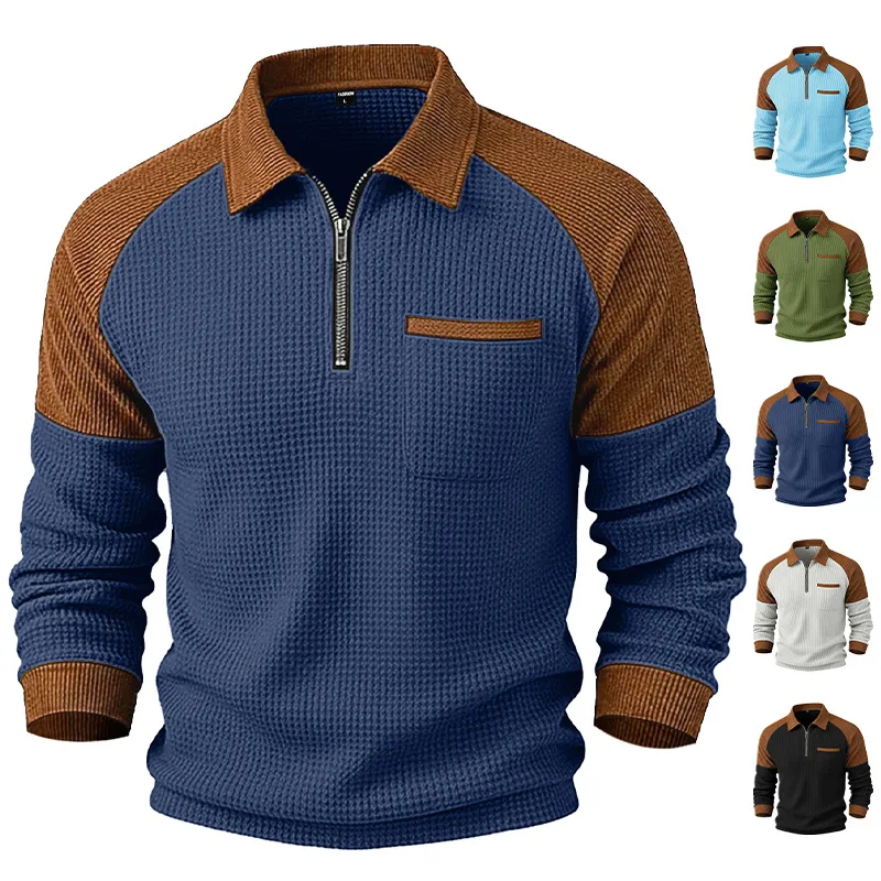 Men's Spring Waffle Collar Half-Zip Pullover Casual Hoodie New Style Comfortable Fit Hoodie for Men