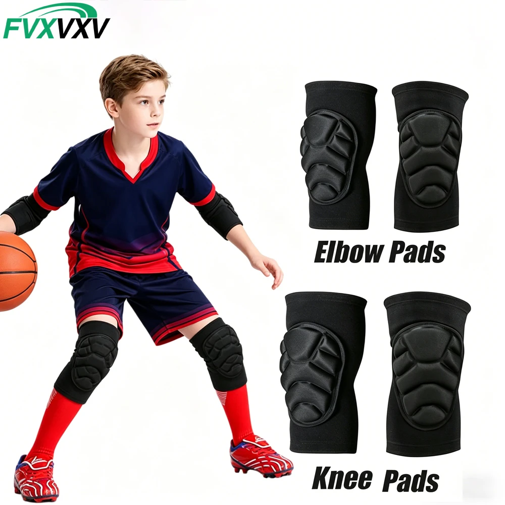 1Pair Thick Sponge Knee Pads & Elbow Sleeves Guard for Kids Children Youth – Protective Gear for Skate Soccer Football Volleybal