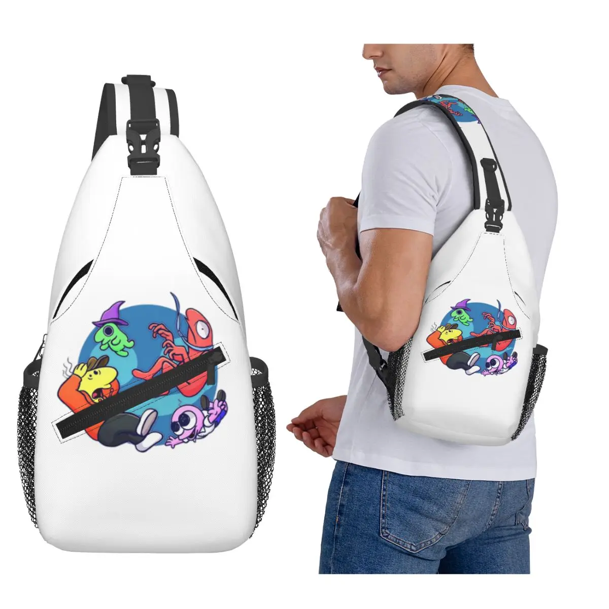 

Glep Sleeping Smiling Friends Chest Bag Men Sling Crossbody Backpack Chest Bag Travel Hiking Daypack Shoulder Bag