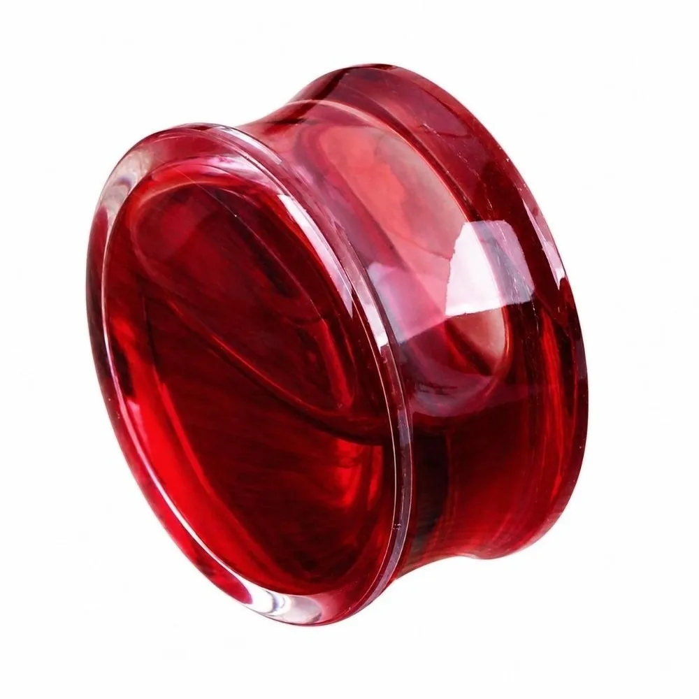 Bijou de piercing double selle en acrylique transparent rempli de liquide, tunnel de chair, couleur rouge sang, transparent.
