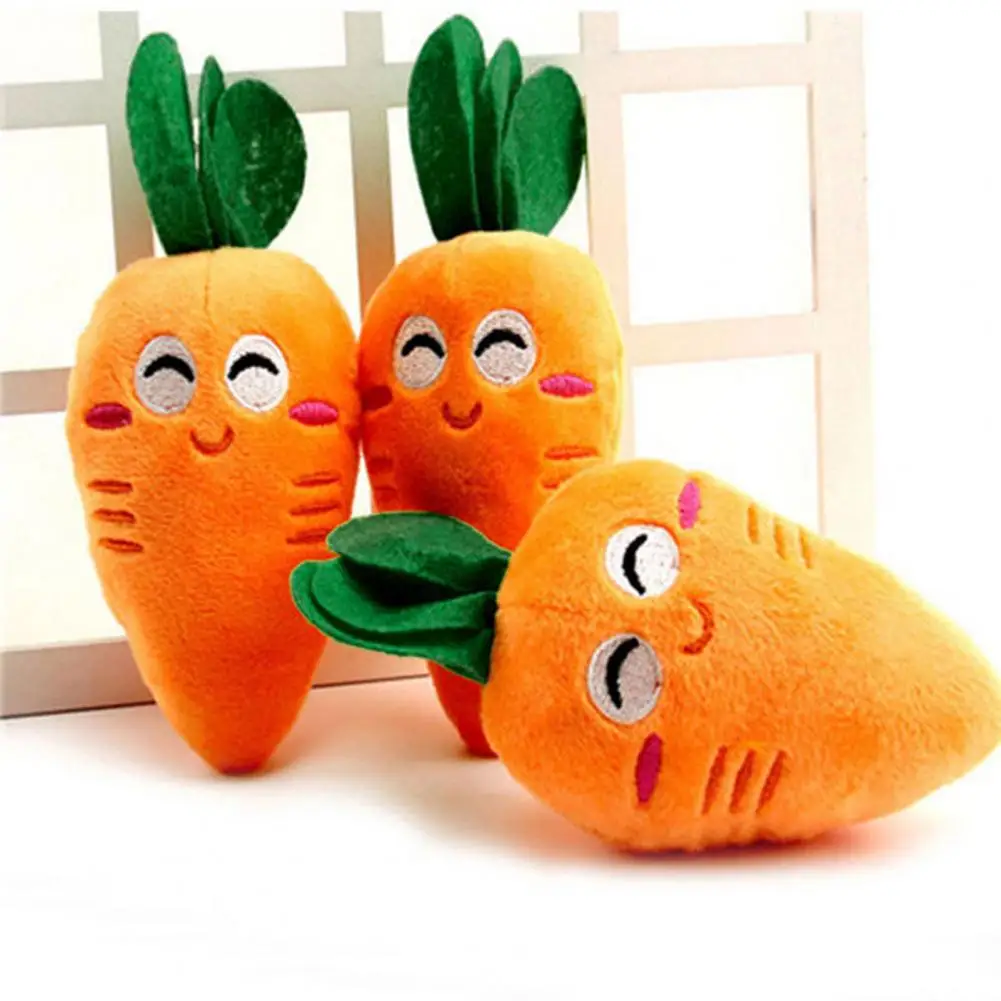 Pet Doll Carrot Shape Chew Toy For Dogs Puppy Squeaker Bone Molar Dog Bright-colored Elastic Plush Pet Squeaker Doll For Home