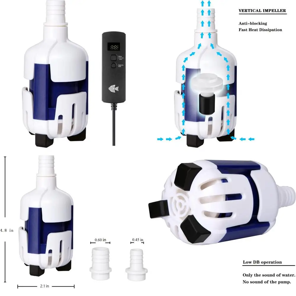 

Компактный аквариумный насос для соленой воды 12В DC, производительность 185 галлонов в час, 9 Вт, с контроллером, идеально подходит для небольших аквариумов