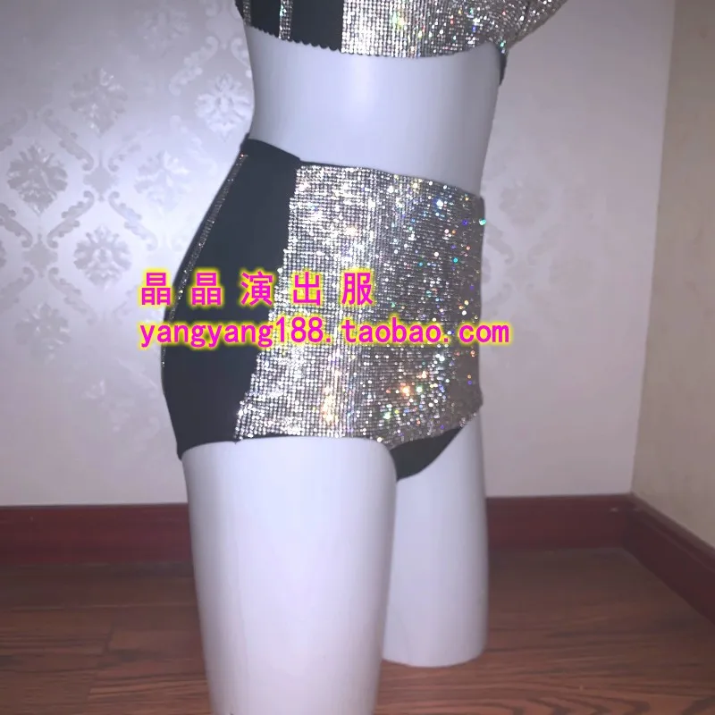 

customized Performance Bikini Sparkling Diamond Bar DJ Singer Dance Sexy Triangle Pants High Waist Pants Black Color Diamond