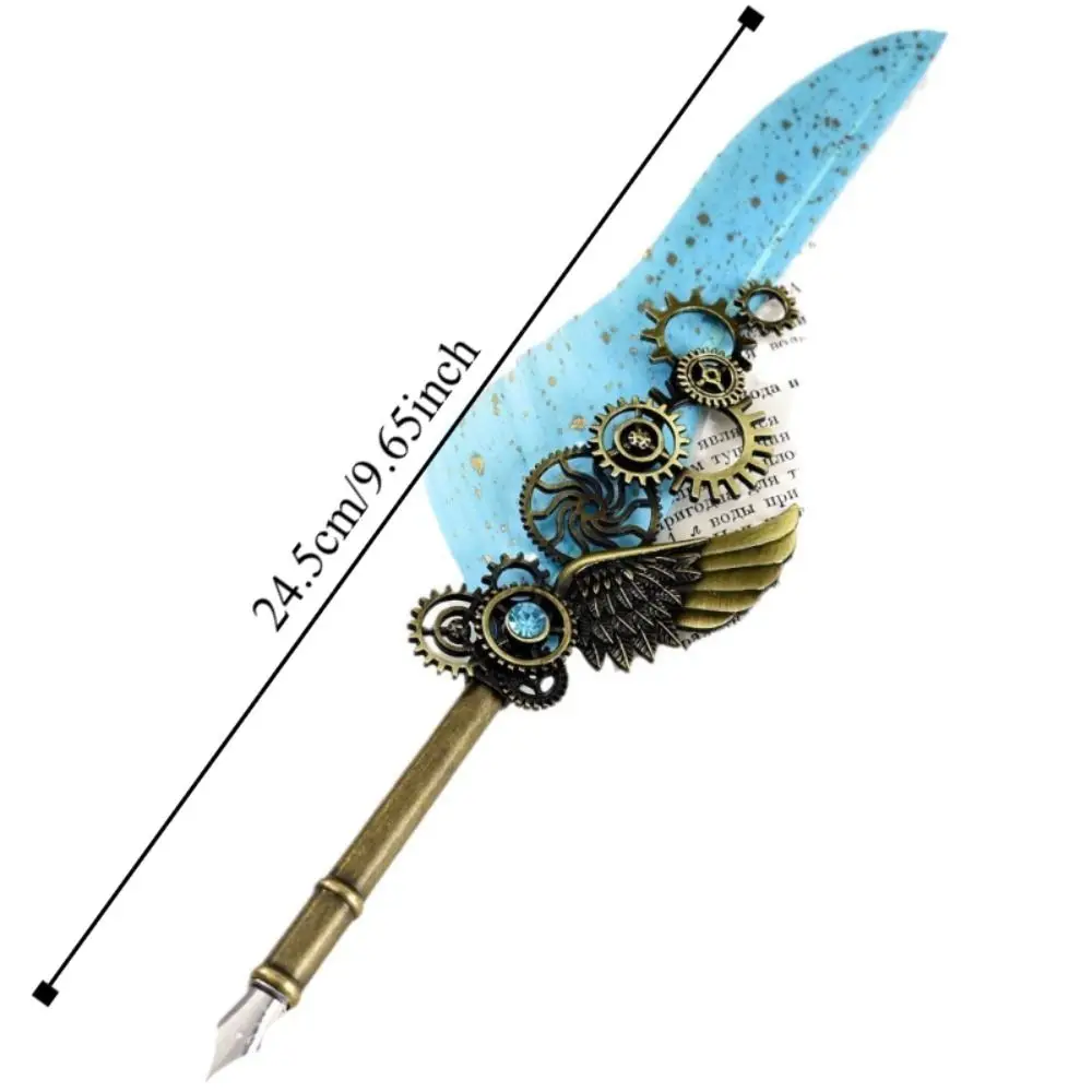 Retro Punk จุ่มปากกาน้ํายุโรปสไตล์ Vintage โลหะลายเซ็นปากกาเปลี่ยนได้ 5 Nib Feather ปากกา