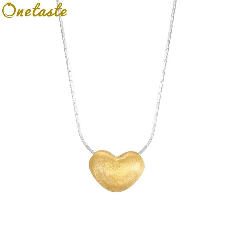925 Sterling Silver Two Toned Brushed Heart Charm Pendant Necklace For Women Trendy Dainty Stack Layered Chokers Necklaces Gift