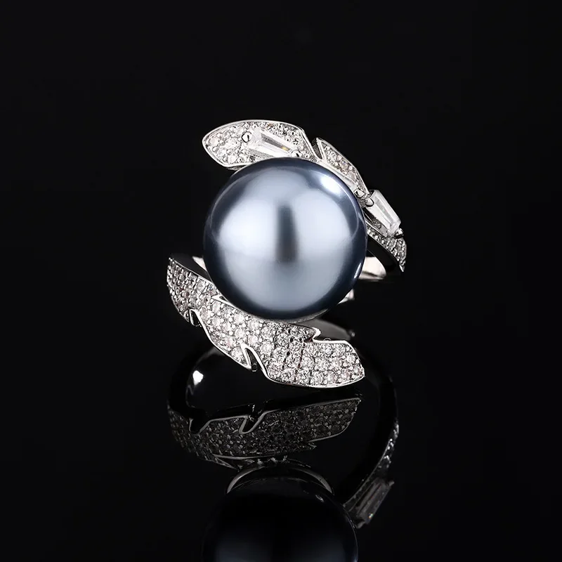 New High-end Jewelry Luxury Inlaid Copper-plated Platinum New Inlaid Pearl Cross Ring Women's 14mm Jewelry